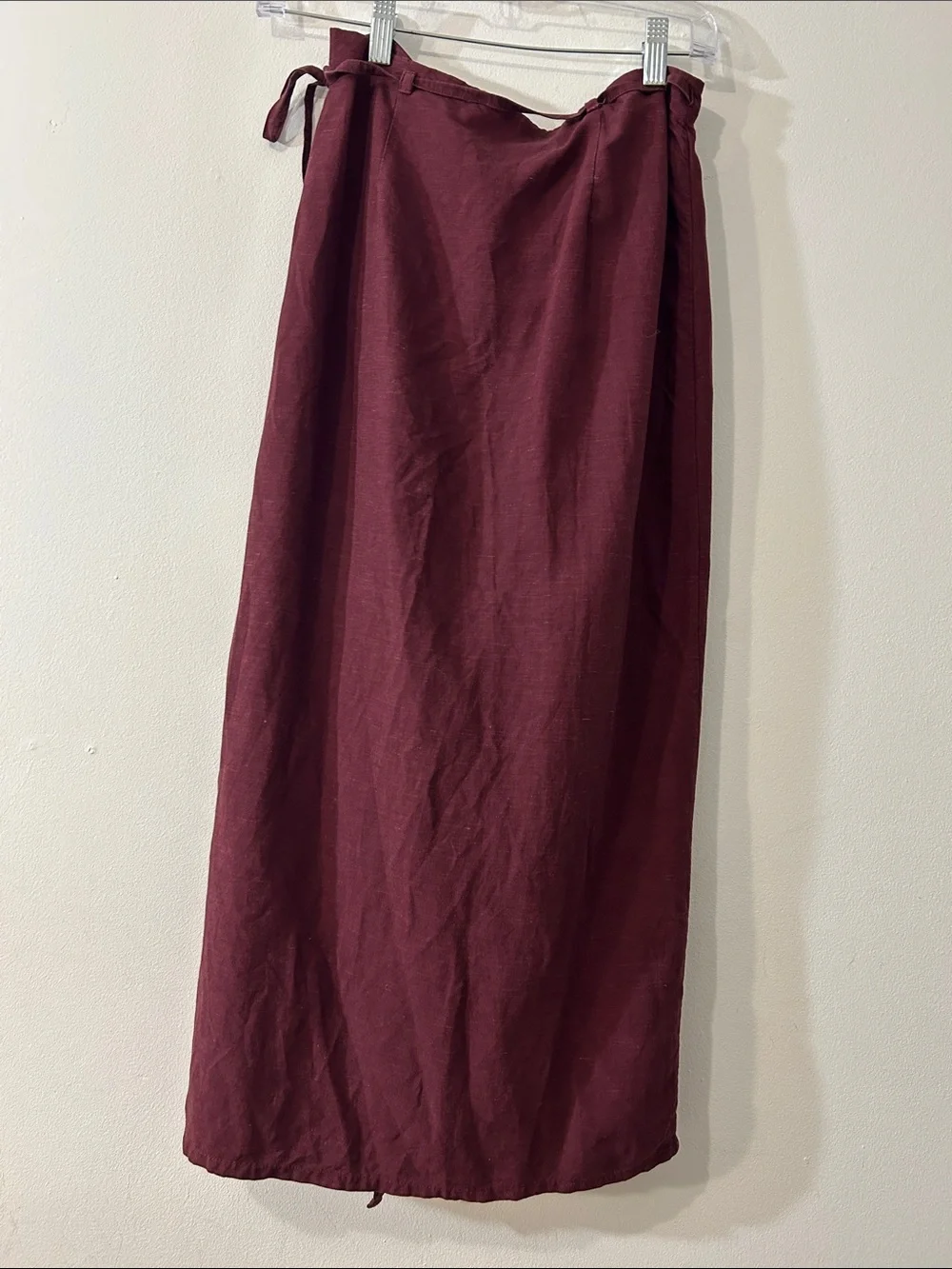 & Other Stories Burgundy Maroon Linen Blend Wrap Midi Skirt